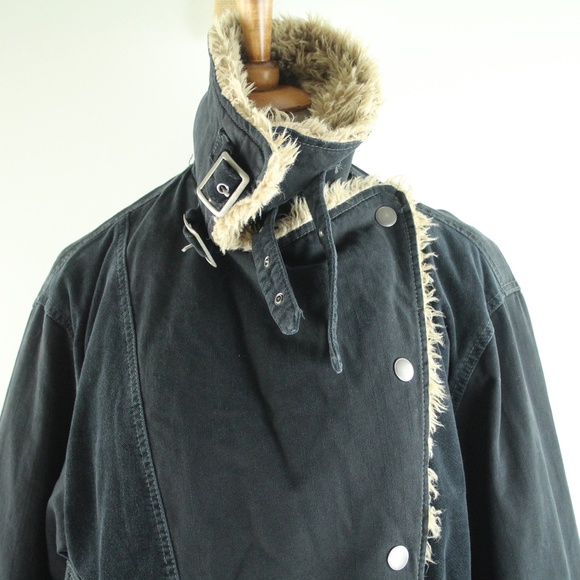 Free People Owen Black Sherpa Trim Asymmetrical Snap Front Bomber Jacket S - Picture 3 of 10